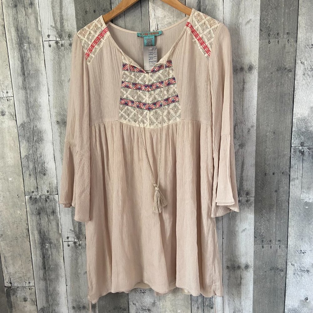 Flying Tomato Cream Bohemian Long Sleeve Tunic Top NEW Womens Small NWT - Picture 2 of 9